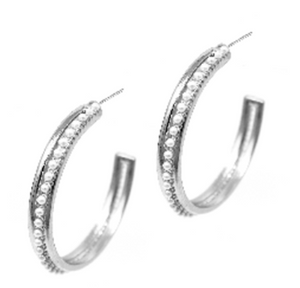 Silver Hoop Earrings with Pearls