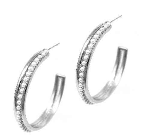 Silver Hoop Earrings with Pearls