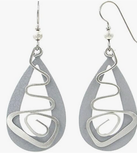 Silver Open Tear and Coil Earrings