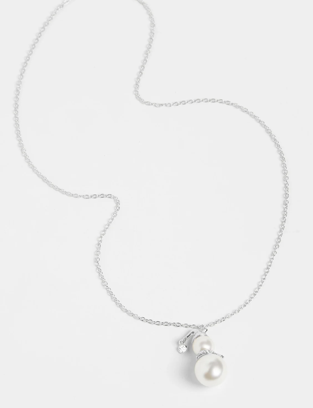 Silver Pearl Snowman Necklace