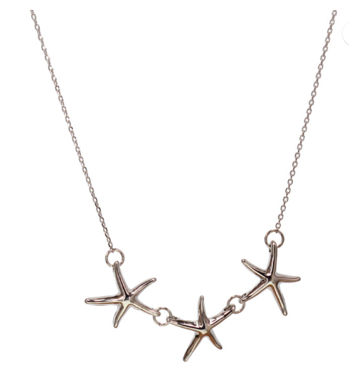 Silver Plated Triple Starfish Chain Necklace