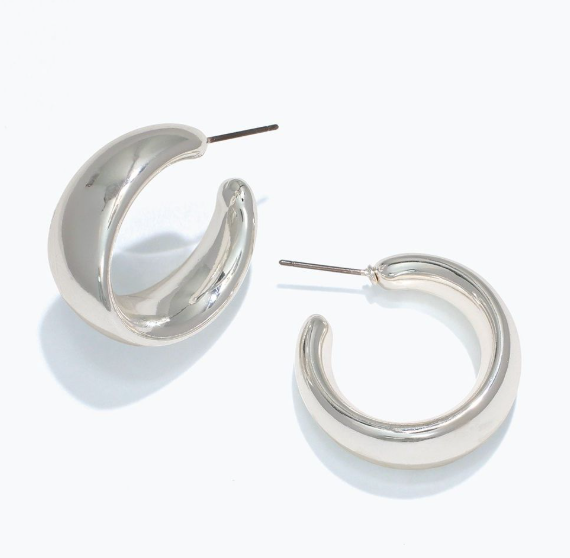 Silver Polished Huggie Hoop Earrings