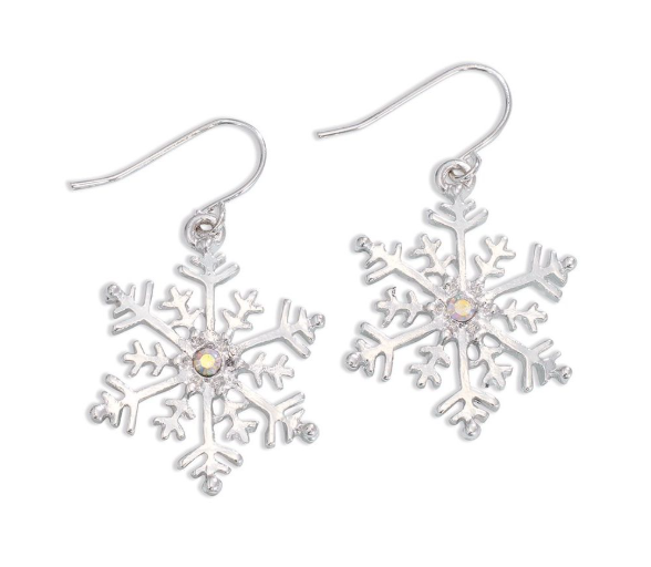 Silver Snowflake Drop Earrings with crystal