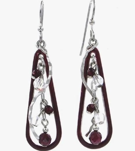 Silver Tear with Red Beads Earrings