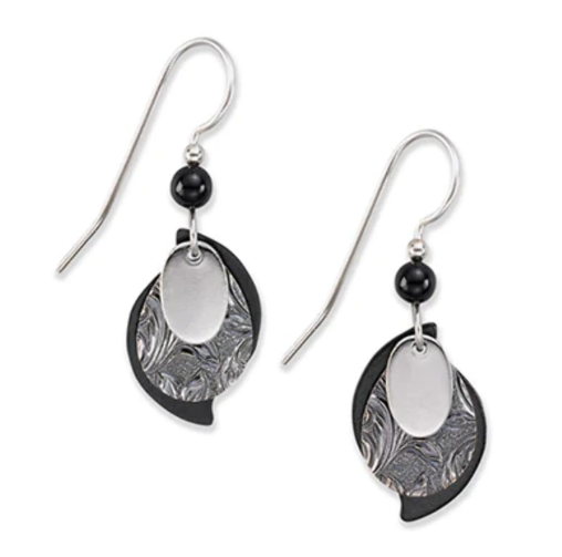 Silver and Black Layered Paisley Earrings