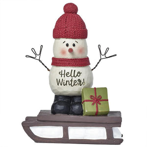 Sledding Snowman with Christmas Present Figurine