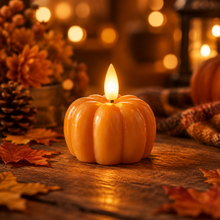 Load image into Gallery viewer, Small Orange Pumpkin 2.5" Wax LED Flicker Flame Candle with Timer
