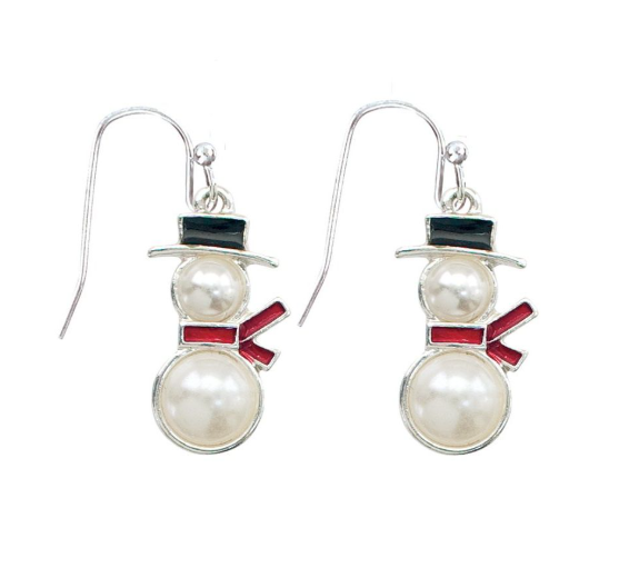 Snowman Pearl Drop Earrings