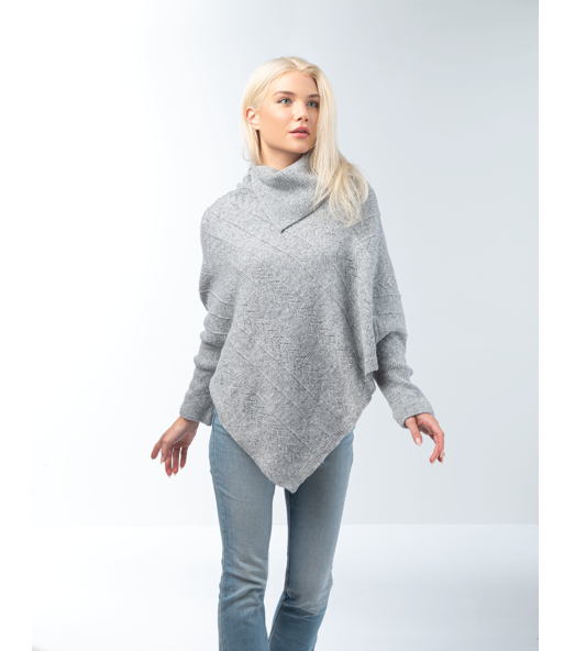 Split Neck Poncho in Gray or Beige