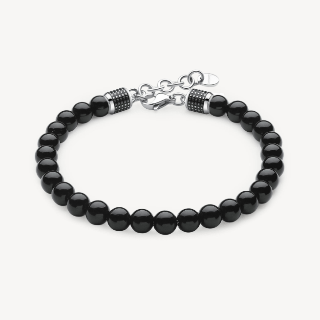 Stainless Steel Bracelet Black Enamel and Onyx Natural Stones by Brosway