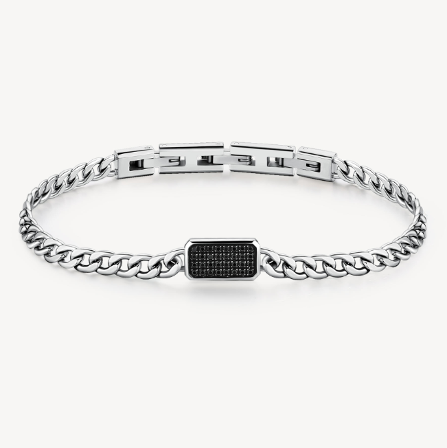 Stainless Steel Chain Bracelet with Black CZ by Brosway
