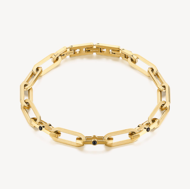 Stainless Steel Gold Chain Bracelet Satin Steel and Jet Color Crystals by Brosway