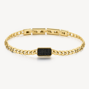 Stainless Steel Gold Chain Bracelet with Black CZ by Brosway