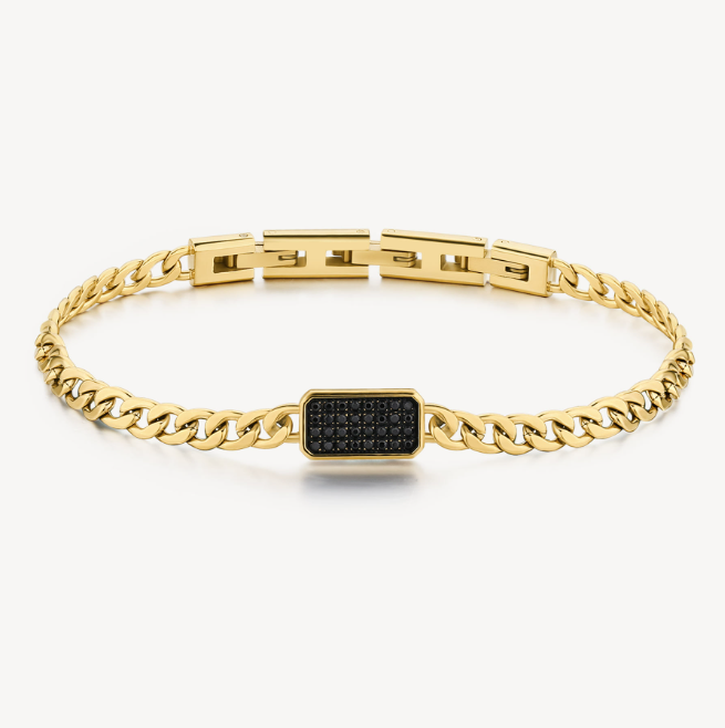 Stainless Steel Gold Chain Bracelet with Black CZ by Brosway
