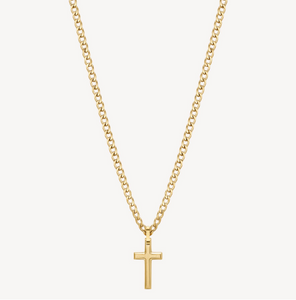 Stainless Steel Gold Necklace with Cross Shaped Pendant Long by Brosway