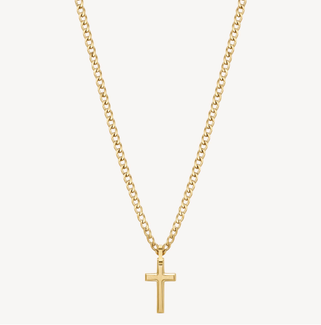Stainless Steel Gold Necklace with Cross Shaped Pendant Long by Brosway
