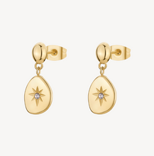 Load image into Gallery viewer, Stainless Steel Gold Plated Drop Earrings with Star and Clear Crystal by Brosway
