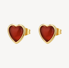 Load image into Gallery viewer, Stainless Steel Gold Stud Earrings with Red Agate by Brosway
