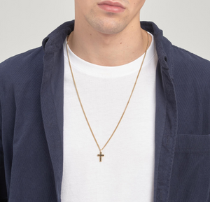 Stainless Steel Gold Cross Necklace Black Enamel Zircons by Brosway