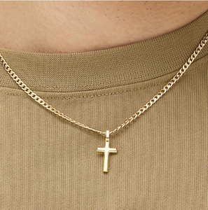 Stainless Steel Gold Necklace with Cross Shaped Pendant Long by Brosway