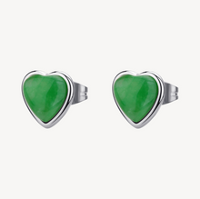 Load image into Gallery viewer, Stainless Steel Gold Plated Stud Earrings with Green Jade by Brosway
