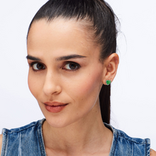 Load image into Gallery viewer, Stainless Steel Gold Plated Stud Earrings with Green Jade by Brosway
