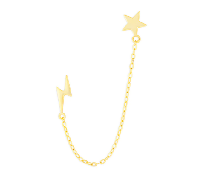 Star & Lightning Chain Studs In Silver Or Gold