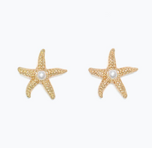 Load image into Gallery viewer, Starfish with Pearl Earrings Gold or Silver
