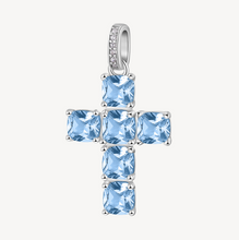 Load image into Gallery viewer, Sterling Silver Cross Pendant with Sapphire CZ by Brosway
