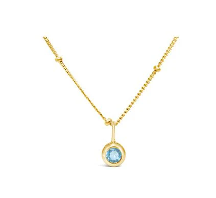 Sterling Silver Gold Plated Aquamarine Necklace - March Birthstone