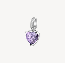 Load image into Gallery viewer, Sterling Silver Heart Charm with Clear CZ and Amethyst CZ by Brosway
