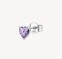 Load image into Gallery viewer, Sterling Silver Heart Shaped Single Earring with Amethyst CZ by Brosway
