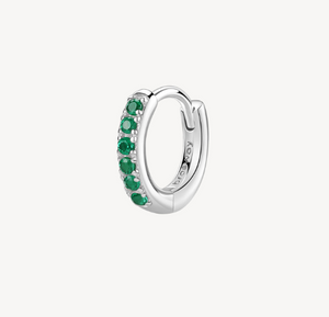 Sterling Silver Hoop Single Earring with Emerald CZ by Brosway