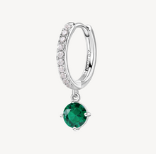 Load image into Gallery viewer, Sterling Silver Hoop Single Pendant Earrings with Clear and Emerald Round CZ by Brosway
