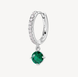 Sterling Silver Hoop Single Pendant Earrings with Clear and Emerald Round CZ by Brosway