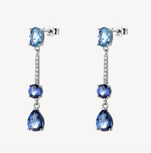 Load image into Gallery viewer, Sterling Silver Linear Earrings with Sapphire and Clear CZ by Brosway
