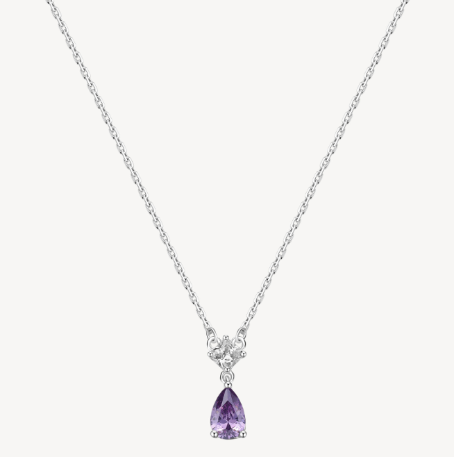 Sterling Silver Necklace and Pendant with Clear CZ and Amethyst CZ by Brosway