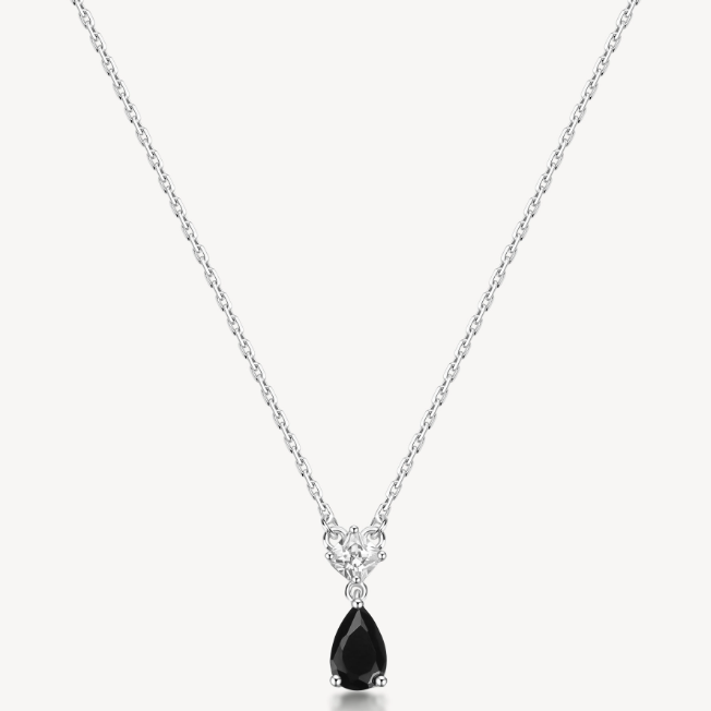 Sterling Silver Necklace and Pendant with Clear CZ and Black CZ by Brosway