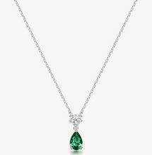 Load image into Gallery viewer, Sterling Silver Necklace and Pendant with Clear CZ and Emerald CZ by Brosway
