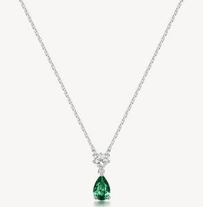 Sterling Silver Necklace and Pendant with Clear CZ and Emerald CZ by Brosway