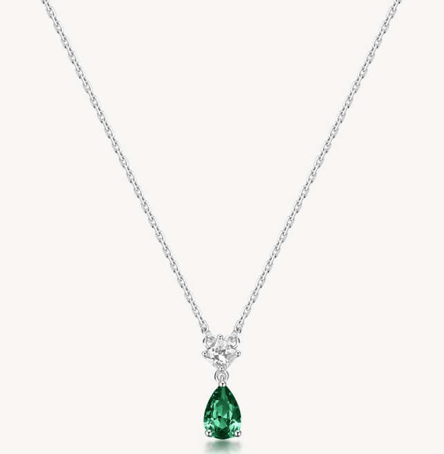 Sterling Silver Necklace and Pendant with Clear CZ and Emerald CZ by Brosway