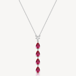 Sterling Silver Necklace and Long Pendant with Clear CZ and Ruby CZ by Brosway