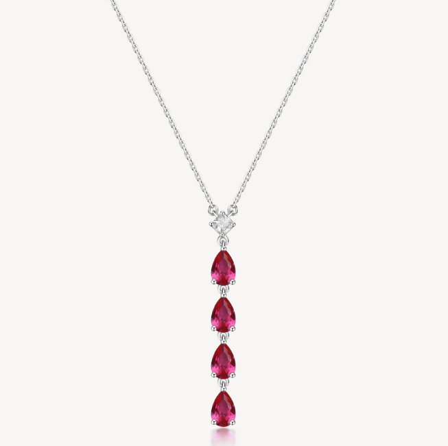 Sterling Silver Necklace and Long Pendant with Clear CZ and Ruby CZ by Brosway