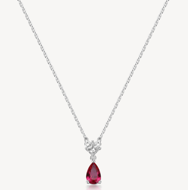 Sterling Silver Necklace and Pendant with Clear CZ and Ruby CZ by Brosway