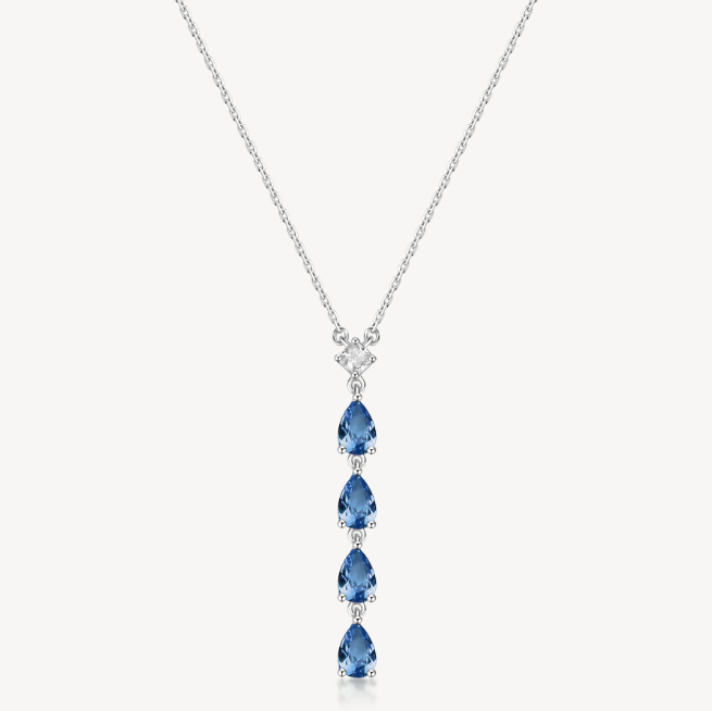 Sterling Silver Necklace and Pendant with Clear CZ and Sapphire CZ by Brosway