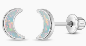 Sterling Silver Opal Crescent Moon Earrings