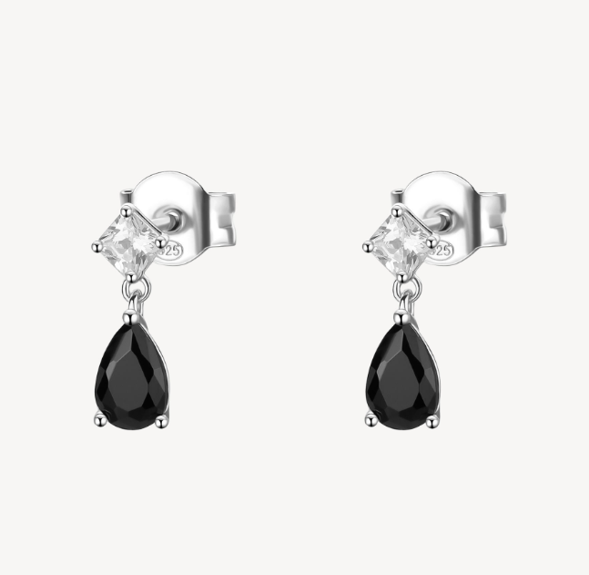 Sterling Silver Pendant Earrings with Clear CZ and Black CZ by Brosway