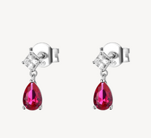 Load image into Gallery viewer, Sterling Silver Pendant Earrings with Clear CZ and Ruby CZ by Brosway
