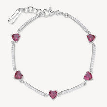 Load image into Gallery viewer, Sterling Silver Semi-Stiff Bracelet with Clear CZ and Heart Shaped Ruby CZ by Brosway
