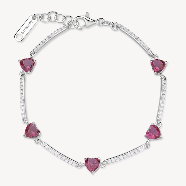 Sterling Silver Semi-Stiff Bracelet with Clear CZ and Heart Shaped Ruby CZ by Brosway